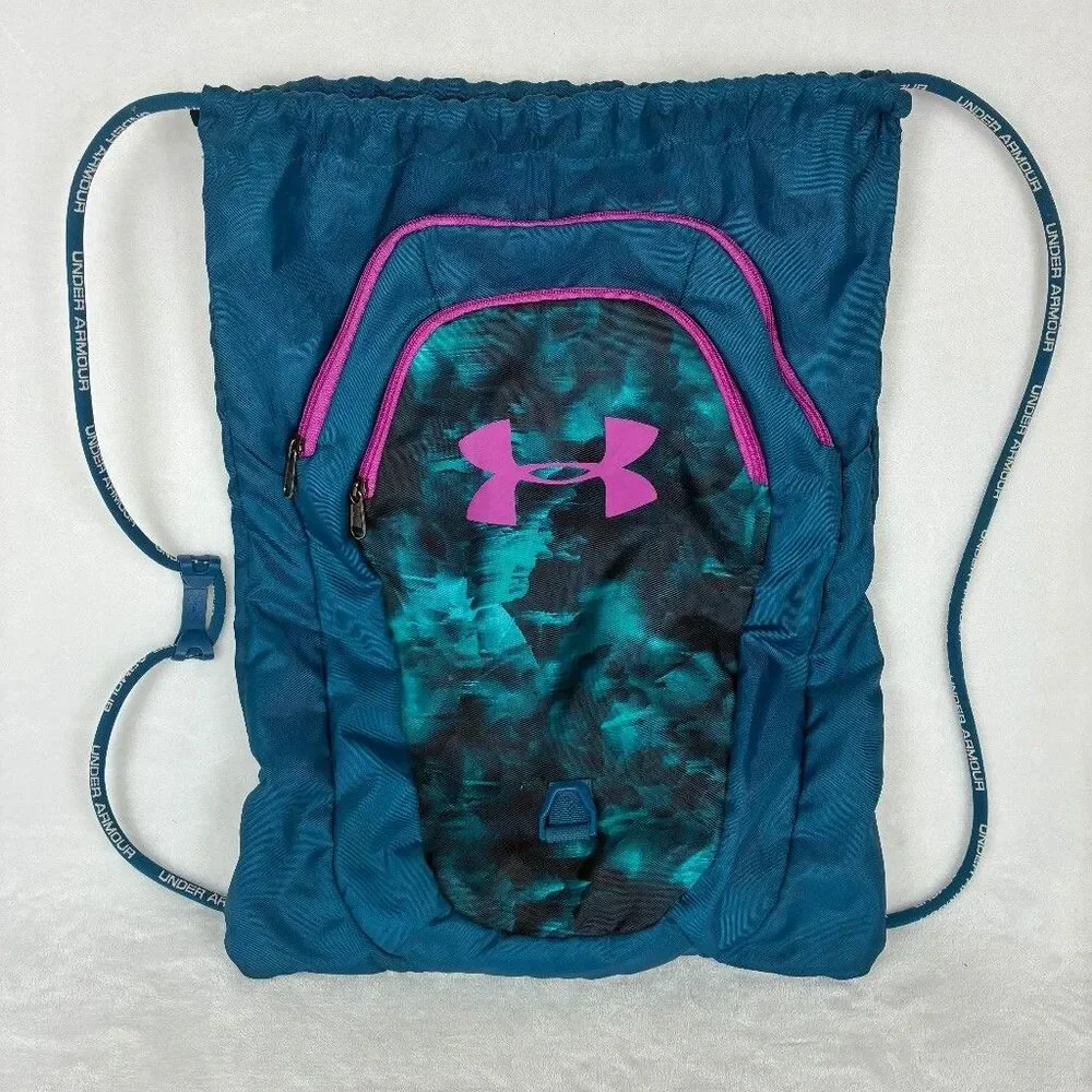 Under Armour Undeniable Sackpack Drawstring Bag Teal Pink Print Sports Gym